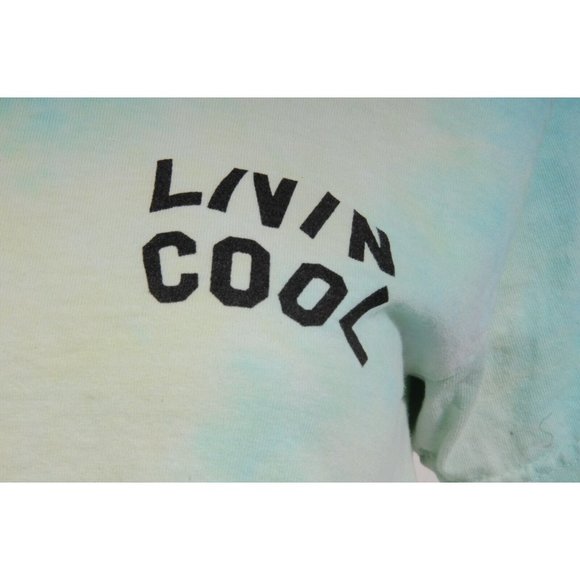 Livin Cool Womens Crop Top Size Small Blue Yellow Tie Dye Cotton T Shirt Raw Hem - Picture 3 of 7